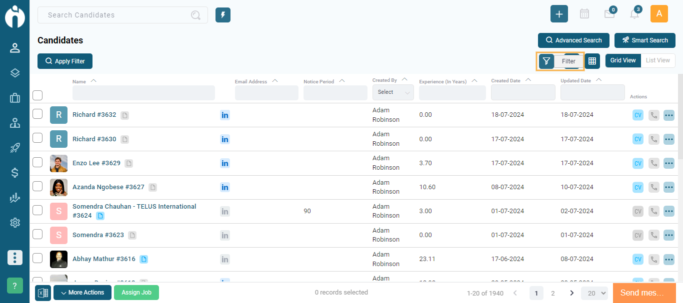 Grid View & List View - Candidates